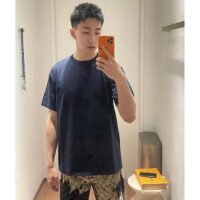 Louis Vuitton LV Men Short-Sleeved Cotton Crewneck Regular Fit Embossed Jacquard Monogram Navy Blue (5)