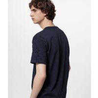 Louis Vuitton LV Men Short-Sleeved Cotton Crewneck Regular Fit Embossed Jacquard Monogram Navy Blue (5)