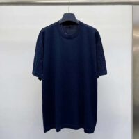 Louis Vuitton LV Men Short-Sleeved Cotton Crewneck Regular Fit Embossed Jacquard Monogram Navy Blue (5)