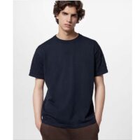 Louis Vuitton LV Men Short-Sleeved Cotton Crewneck Regular Fit Embossed Jacquard Monogram Navy Blue (5)