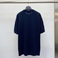 Louis Vuitton LV Men Short-Sleeved Cotton Crewneck Regular Fit Embossed Jacquard Monogram Navy Blue (5)