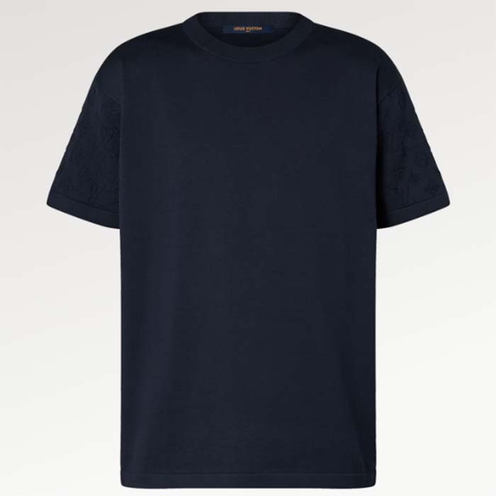 Louis Vuitton LV Men Short-Sleeved Cotton Crewneck Regular Fit Embossed Jacquard Monogram Navy Blue