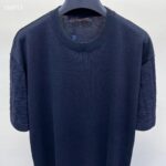 Louis Vuitton LV Men Short-Sleeved Cotton Crewneck Regular Fit Embossed Jacquard Monogram Navy Blue - Imagen 6
