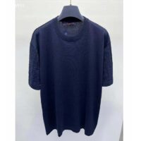Louis Vuitton LV Men Short-Sleeved Cotton Crewneck Regular Fit Embossed Jacquard Monogram Navy Blue (5)