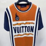 Louis Vuitton LV Men Short-Sleeved Cotton T-Shirt Orange Regular Fit Vuitton Jacquard Signature - Image 4