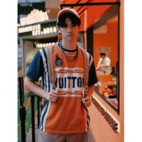 Louis Vuitton LV Men Short-Sleeved Cotton T-Shirt Orange Regular Fit Vuitton Jacquard Signature (8)