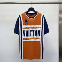 Louis Vuitton LV Men Short-Sleeved Cotton T-Shirt Orange Regular Fit Vuitton Jacquard Signature (8)