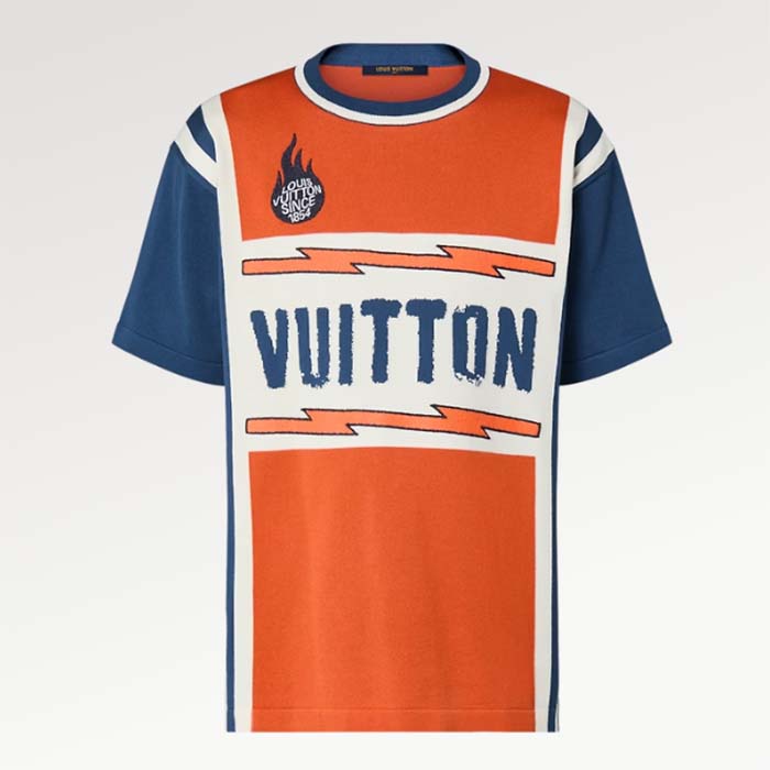 Louis Vuitton LV Men Short-Sleeved Cotton T-Shirt Orange Regular Fit Vuitton Jacquard Signature
