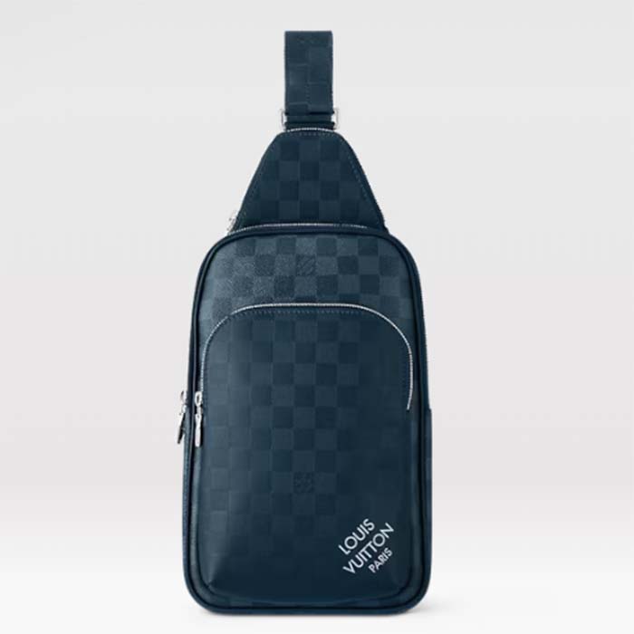 Louis Vuitton LV Unisex Avenue Slingbag Blue Sapphire Damier Infini Cowhide Leather Graphite Coated Canvas