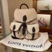 Louis Vuitton LV Unisex Backpack Cream Brown Shearling Monogram-Canvas Textile Lining (1)