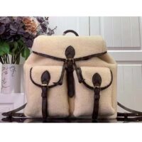 Louis Vuitton LV Unisex Backpack Cream Brown Shearling Monogram-Canvas Textile Lining (1)