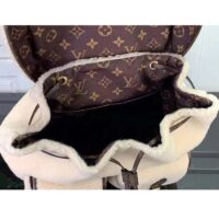 Louis Vuitton LV Unisex Backpack Cream Brown Shearling Monogram-Canvas Textile Lining (1)