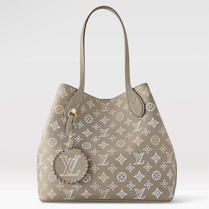 Louis Vuitton LV Unisex Blossom MM Tote Bag Gray Mahina Perforated Calfskin Leather