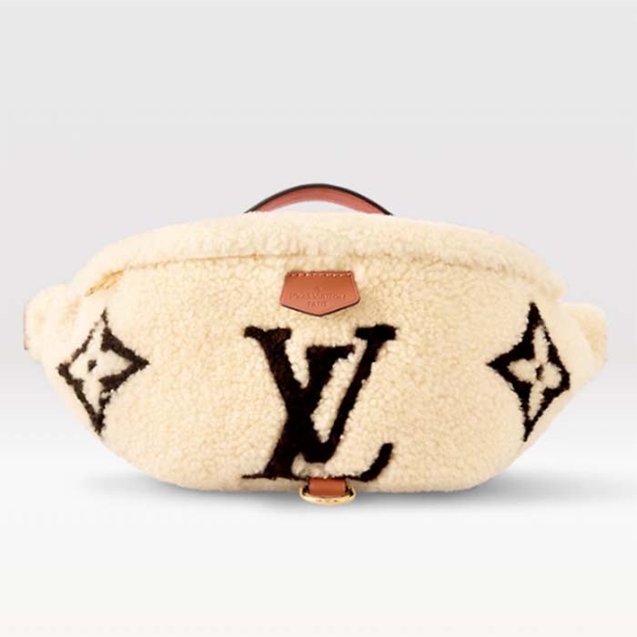 Louis Vuitton LV Unisex Bumbag Cream Brown Shearling Cowhide-Leather Textile Lining