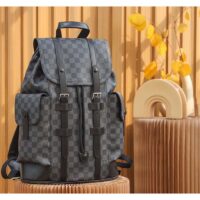 Louis Vuitton LV Unisex Christopher PM Damier Graphite Canvas Grey Body Flap Opening (3)