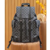 Louis Vuitton LV Unisex Christopher PM Damier Graphite Canvas Grey Body Flap Opening (3)