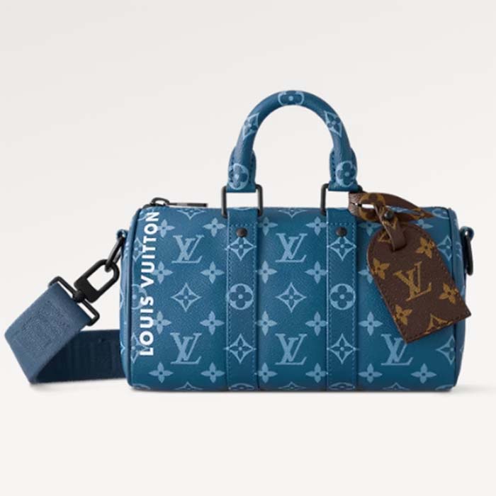 Louis Vuitton LV Unisex Keepall Bandoulière 25 Atlantic Blue Monogram Coated Canvas Cowhide Leather