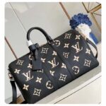 Louis Vuitton LV Unisex Keepall Bandoulière 45 Black Beige Monogram Empreinte Embossed Leather - Image 2