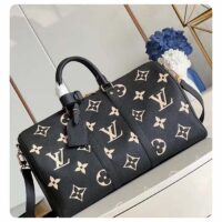 Louis Vuitton LV Unisex Keepall Bandoulière 45 Black Beige Monogram Empreinte Embossed Leather (7)