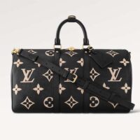 Louis Vuitton LV Unisex Keepall Bandoulière 45 Black Beige Monogram Empreinte Embossed Leather (7)