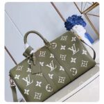 Louis Vuitton LV Unisex Keepall Bandoulière 45 Kaki Fango Cream Monogram Empreinte Embossed Cowhide Leather - immagine 2