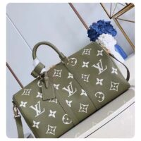 Louis Vuitton LV Unisex Keepall Bandoulière 45 Kaki Fango Cream Monogram Empreinte Embossed Cowhide Leather (3)