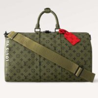 Louis Vuitton LV Unisex Keepall Bandoulière 45 Khaki Green Vermillion Red Monogram Coated Canvas (1)