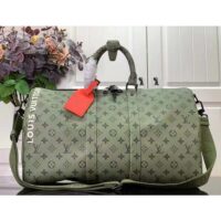 Louis Vuitton LV Unisex Keepall Bandoulière 45 Khaki Green Vermillion Red Monogram Coated Canvas (1)