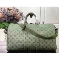 Louis Vuitton LV Unisex Keepall Bandoulière 45 Khaki Green Vermillion Red Monogram Coated Canvas (1)