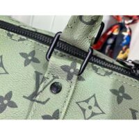 Louis Vuitton LV Unisex Keepall Bandoulière 55 Khaki Green Vermillion Red Monogram Canvas (5)