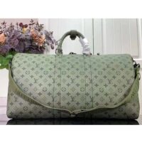 Louis Vuitton LV Unisex Keepall Bandoulière 55 Khaki Green Vermillion Red Monogram Canvas (5)