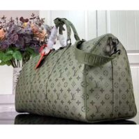 Louis Vuitton LV Unisex Keepall Bandoulière 55 Khaki Green Vermillion Red Monogram Canvas (5)