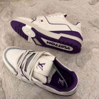 Louis Vuitton LV Unisex LV Trainer Sneaker Purple Grained Calf Leather Rubber Outsole (2)