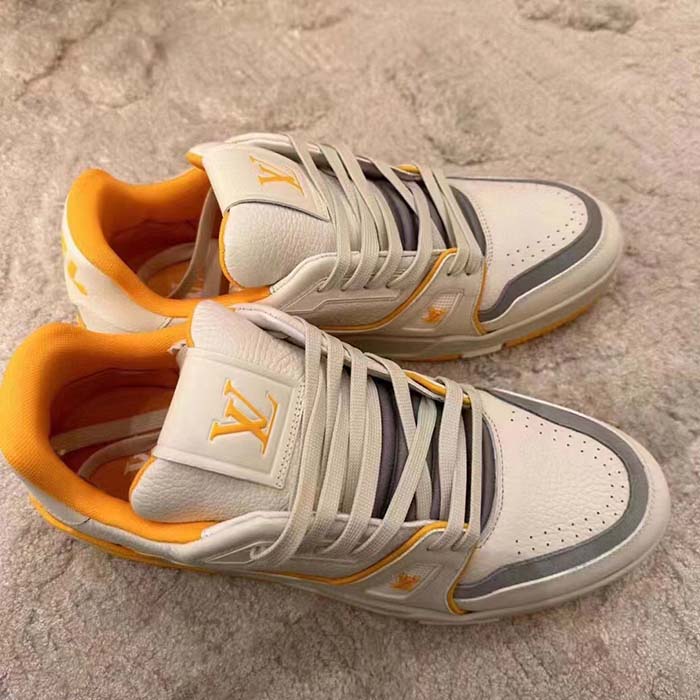Louis Vuitton LV Unisex LV Trainer Sneaker Yellow Grained Calf Leather Rubber Outsole (1)