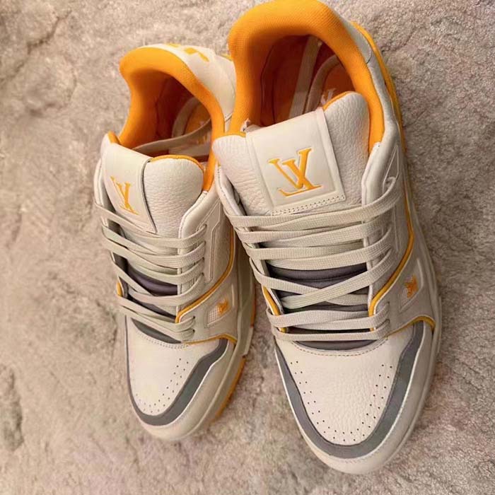 Louis Vuitton LV Unisex LV Trainer Sneaker Yellow Grained Calf Leather Rubber Outsole (8)
