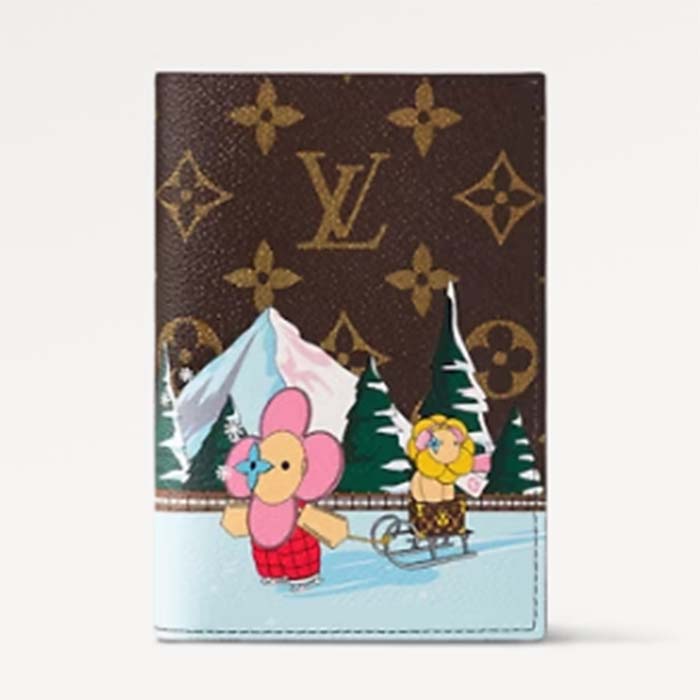 Louis Vuitton LV Unisex Passport Cover Pink Monogram Coated Canvas Grained Cowhide Leather