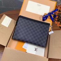 Louis Vuitton LV Unisex Pochette Voyage MM Black Grey Damier Graphite Coated Canvas (10)