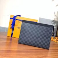 Louis Vuitton LV Unisex Pochette Voyage MM Black Grey Damier Graphite Coated Canvas (10)