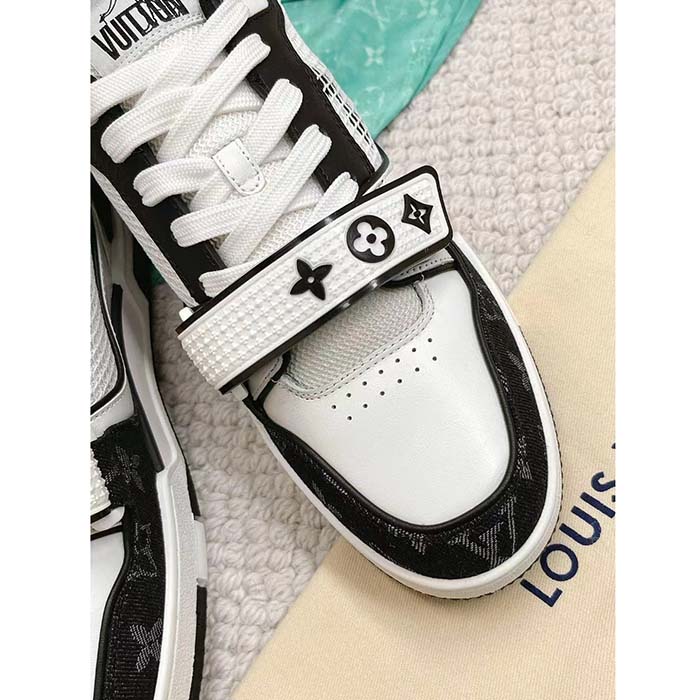 Louis Vuitton LV Unisex Trainer Sneaker Black Monogram Denim Rubber Outsole Monogram Flowers