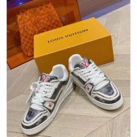 Louis Vuitton LV Unisex Trainer Sneaker Black Printed Calf Leather Rubber Outsole Monogram Flowers (9)