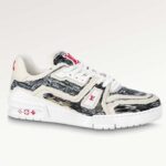 Louis Vuitton LV Unisex Trainer Sneaker Schwarz bedrucktes Kalbsleder Gummilaufsohle Monogramm Blumen