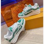 Louis Vuitton LV Unisex Trainer Sneaker Green Printed Calf Leather Rubber Outsole Monogram Flowers - Imagen 3