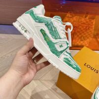 Louis Vuitton LV Unisex Trainer Sneaker Green Printed Calf Leather Rubber Outsole Monogram Flowers (11)