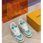 Louis Vuitton LV Unisex Trainer Sneaker Green Printed Calf Leather Rubber Outsole Monogram Flowers - Imagen 5