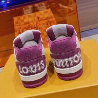 Louis Vuitton LV Unisex Trainer Sneaker Purple Monogram Denim Rubber Outsole Monogram Flower (1)