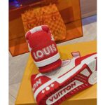 Louis Vuitton LV Unisex Trainer Sneaker Red Monogram Denim Rubber Outsole Monogram Flower - Image 9