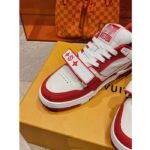 Louis Vuitton LV Unisex Trainer Sneaker Red Monogram Denim Rubber Outsole Monogram Flower - Image 10