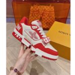 Louis Vuitton LV Unisex Trainer Sneaker Red Monogram Denim Rubber Outsole Monogram Flower - Image 7