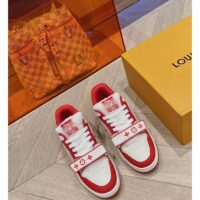 Louis Vuitton LV Unisex Trainer Sneaker Red Monogram Denim Rubber Outsole Monogram Flower (5)