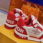 Louis Vuitton LV Unisex Trainer Sneaker Red Monogram Denim Rubber Outsole Monogram Flower - Image 8